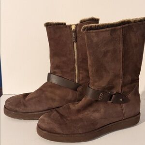 UGG Chocolate Brown Suede Boots with Fur Trim